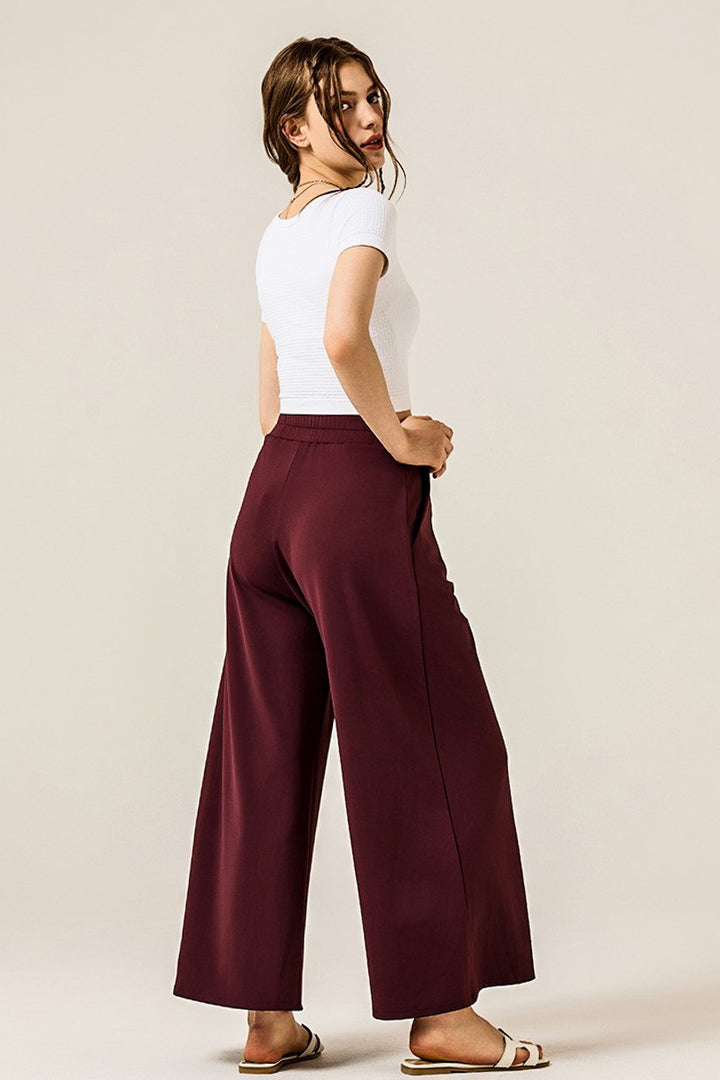 Rich Mocha Stretch Yoga Knit Wide Leg Palazzo Pants