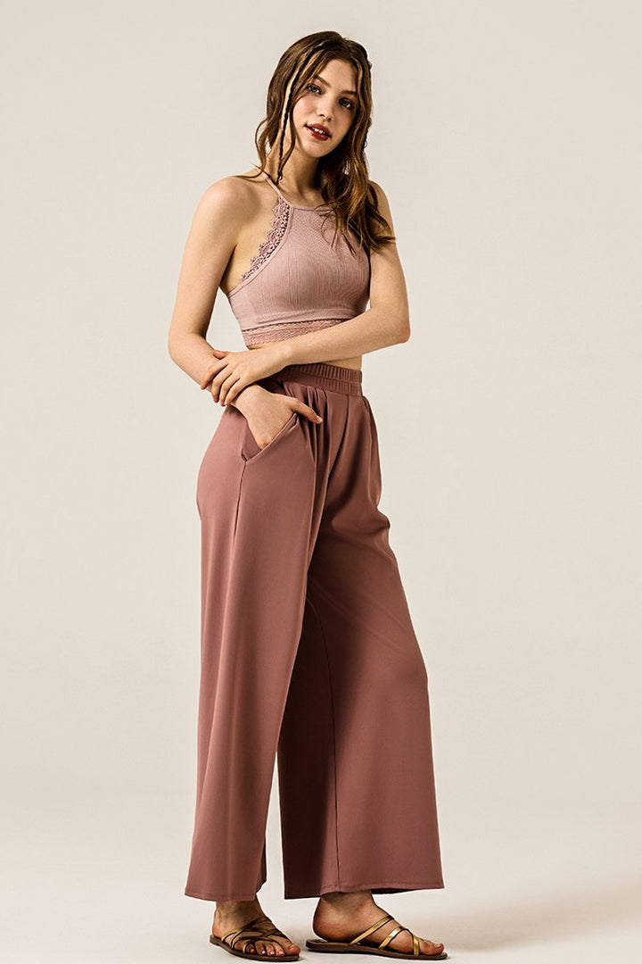 Dk.Grey Stretch Yoga Knit Wide Leg Palazzo Pants