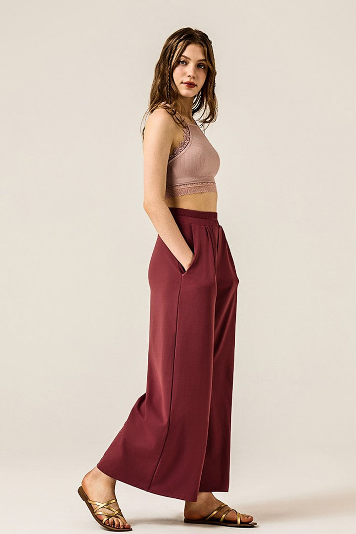 Marsala Stretch Yoga Knit Wide Leg Palazzo Pants