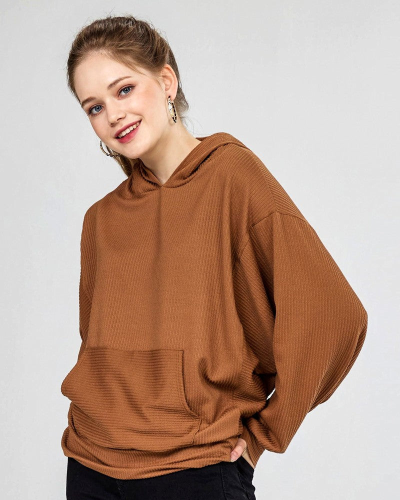 Plus Oversized Dolman Sleeve Ribbed Hoodie Top