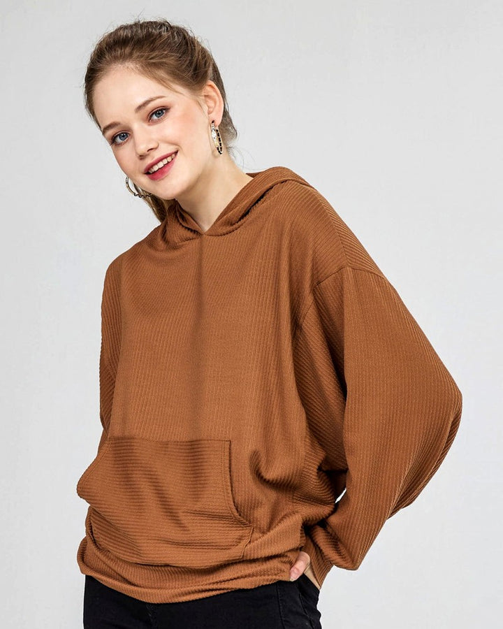 Plus Oversized Dolman Sleeve Ribbed Hoodie Top