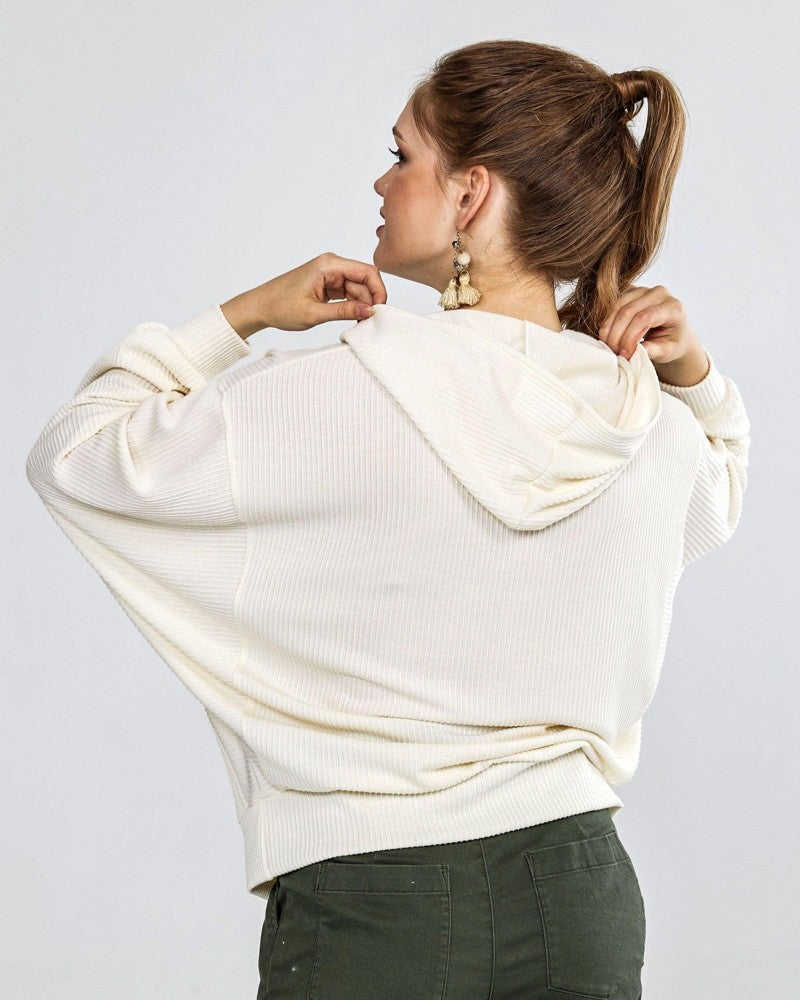 Rust Plus Oversized Dolman Sleeve Ribbed Hoodie Top