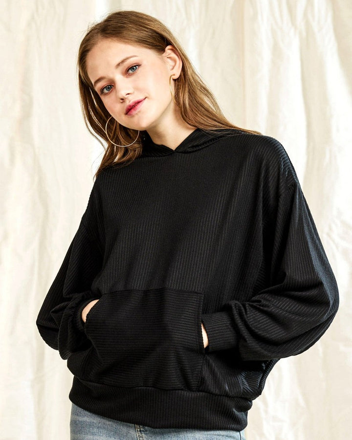 Blue Plus Oversized Dolman Sleeve Ribbed Hoodie Top