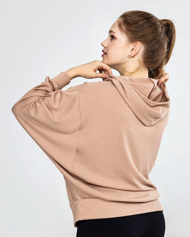 Mauve Plus Oversized Dolman Sleeve Ribbed Hoodie Top
