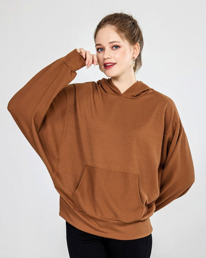 Blue Plus Oversized Dolman Sleeve Ribbed Hoodie Top
