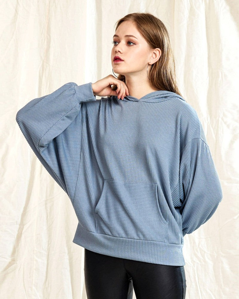Black Plus Oversized Dolman Sleeve Ribbed Hoodie Top