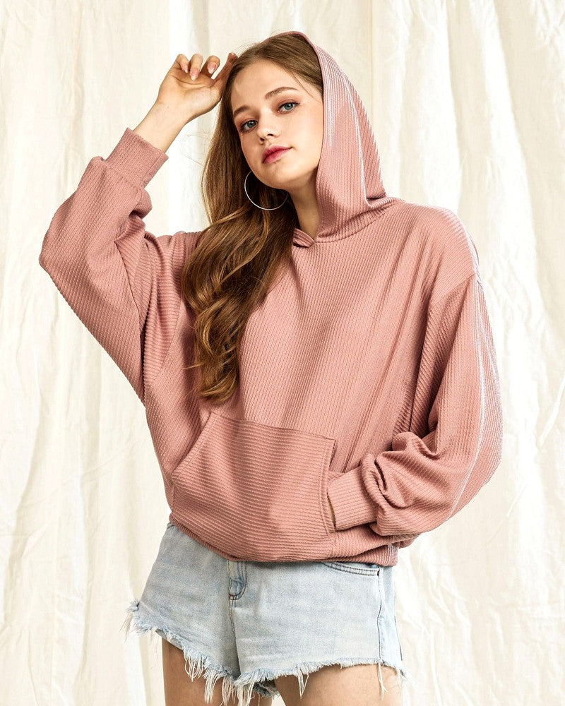 Ivory Plus Oversized Dolman Sleeve Ribbed Hoodie Top