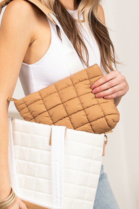 Mocha Lainey Quilted Puffer Clutch