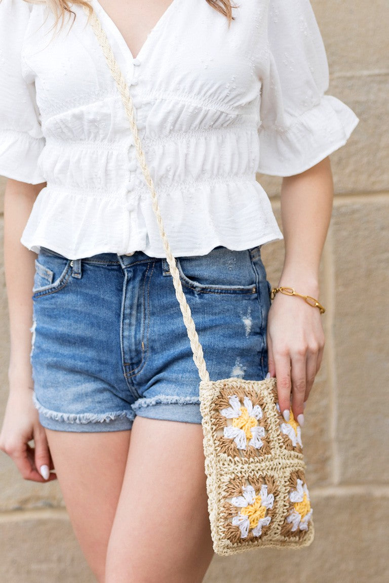 Navy Eliza Crochet Straw Crossbody