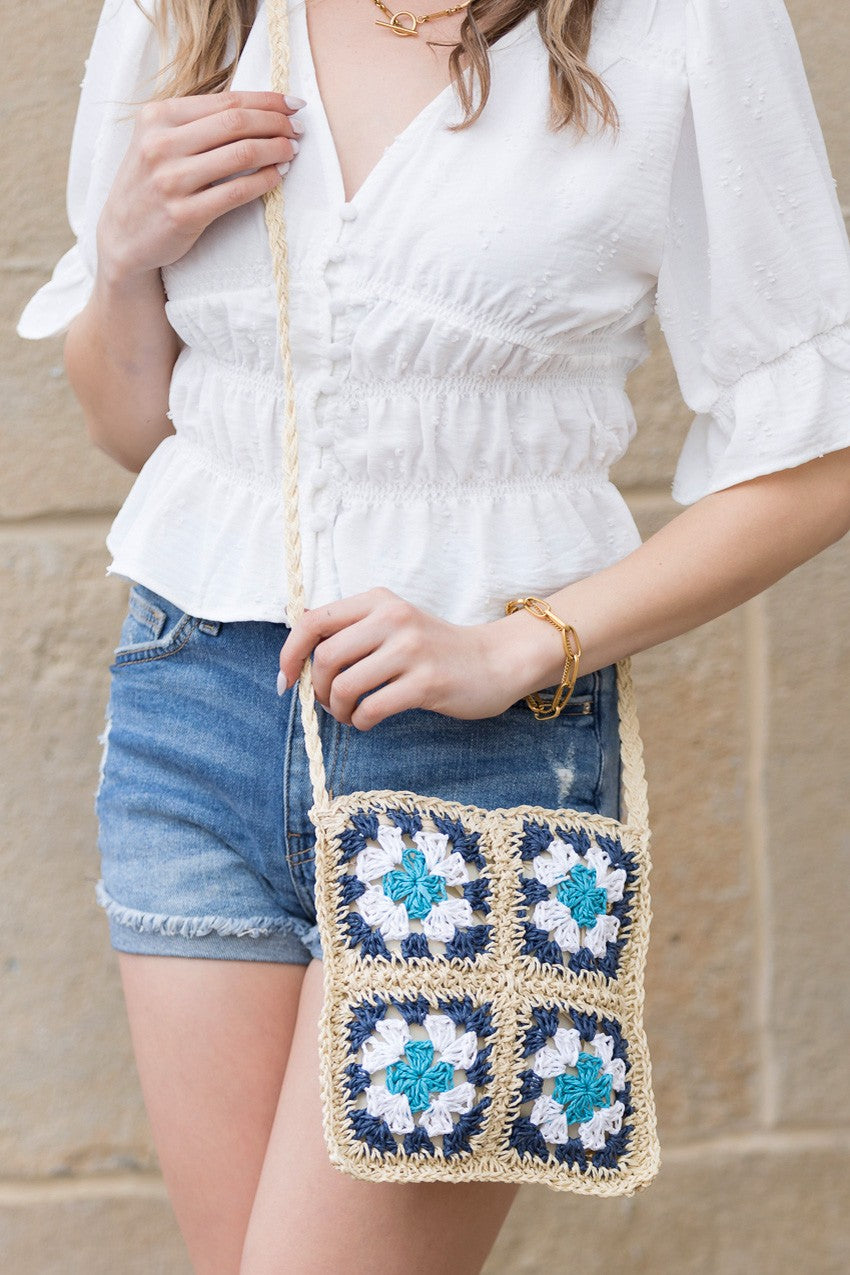 Mocha Eliza Crochet Straw Crossbody