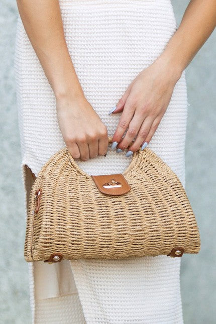 Stella Woven Straw Top Handle Crossbody Bag