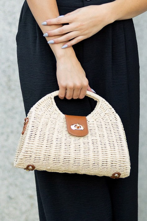 Stella Woven Straw Top Handle Crossbody Bag