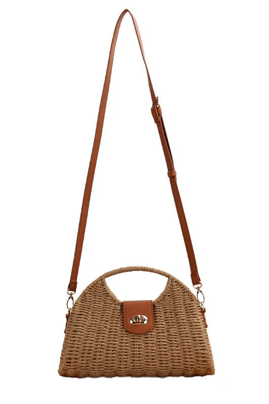 Stella Woven Straw Top Handle Crossbody Bag