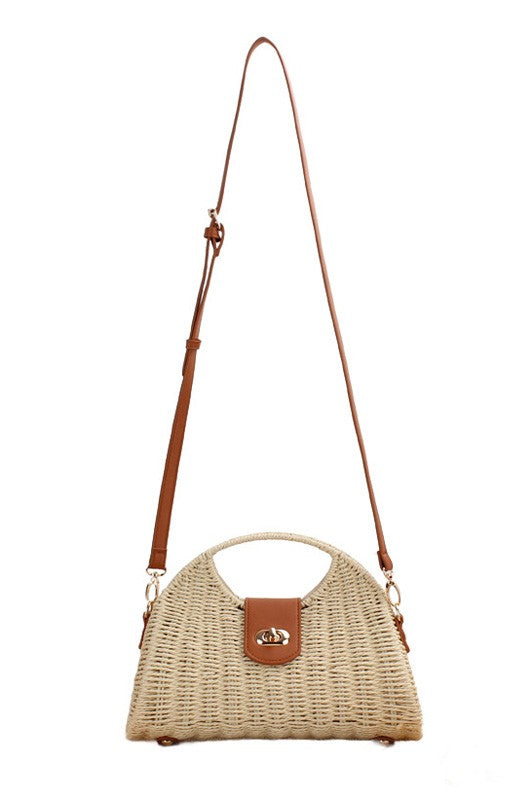 Stella Woven Straw Top Handle Crossbody Bag
