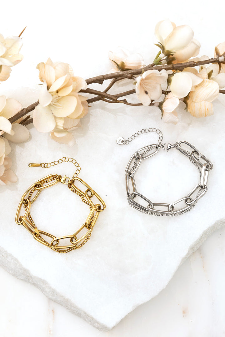 18K Stainless Steel Layered Paperclip Bracelet