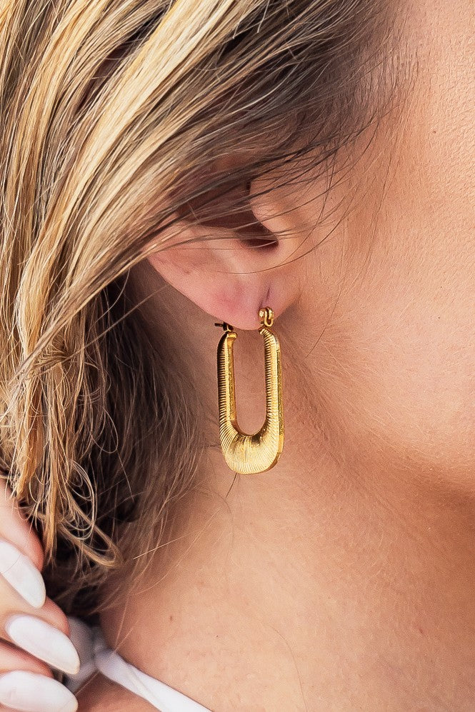 Gold 18K Stainless Steel Mini Rectangle Hoop Earring