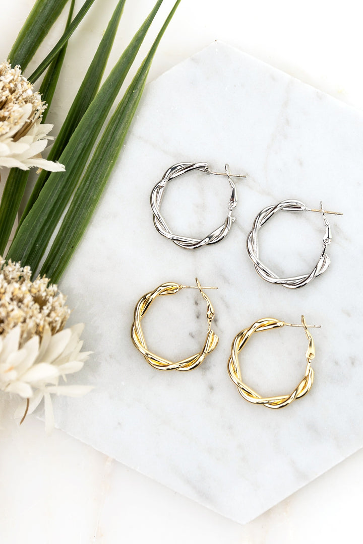 18K Stainless Steel Twisted Hoop Earrings