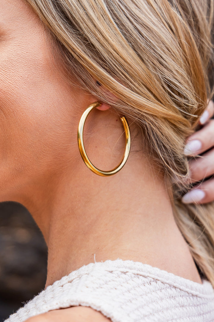 Gold 14K Stainless Steel Open Hoop Earrings