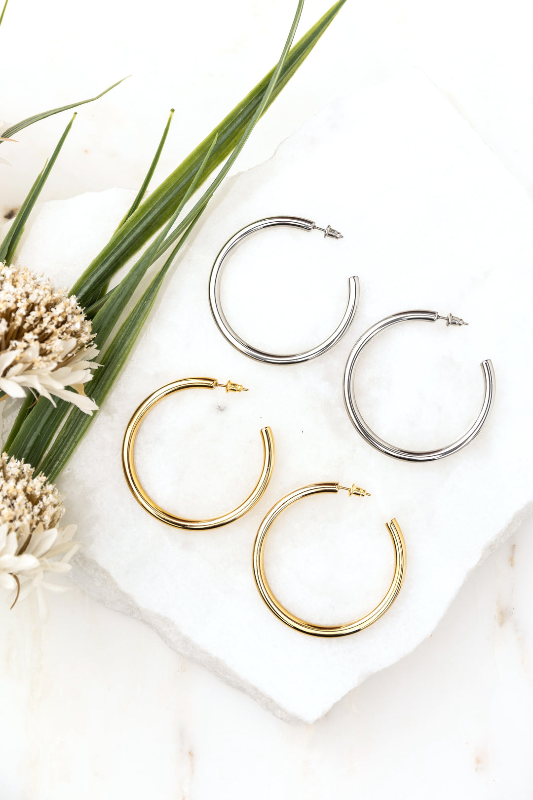 14K Stainless Steel Open Hoop Earrings