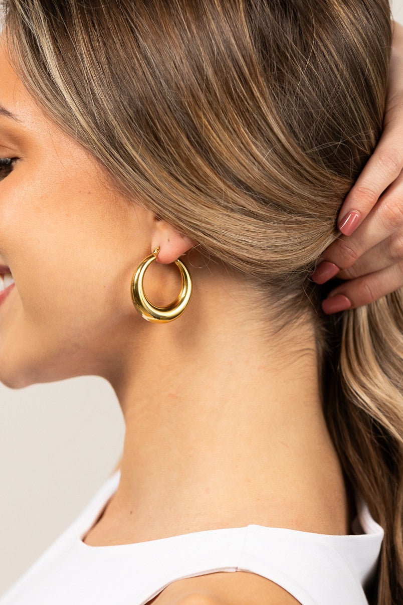 18K Stainless Steel Mod Hoop Earrings