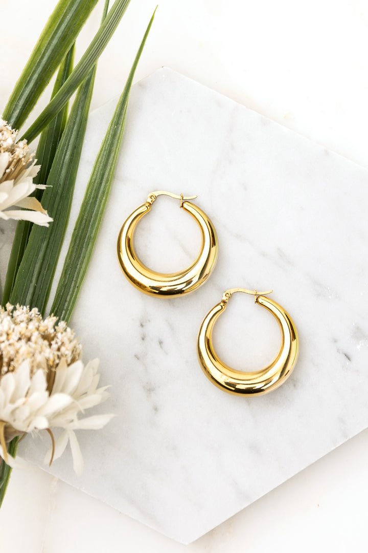 18K Stainless Steel Mod Hoop Earrings