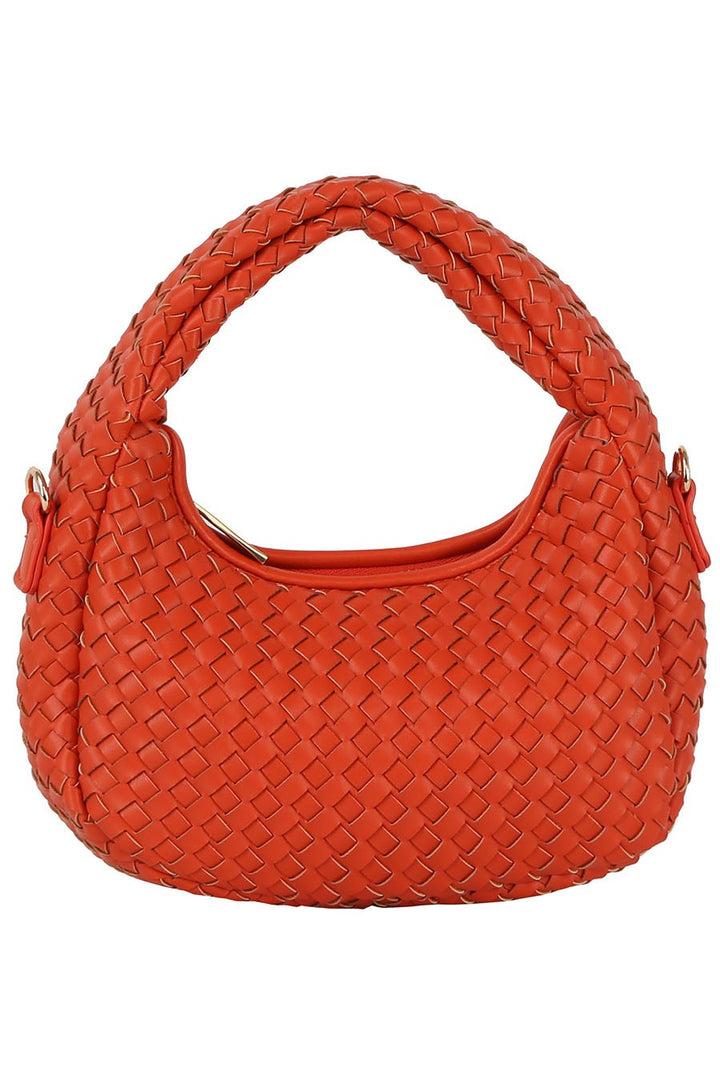Burnt Orange Woven Mini Hobo Shoulder Bag