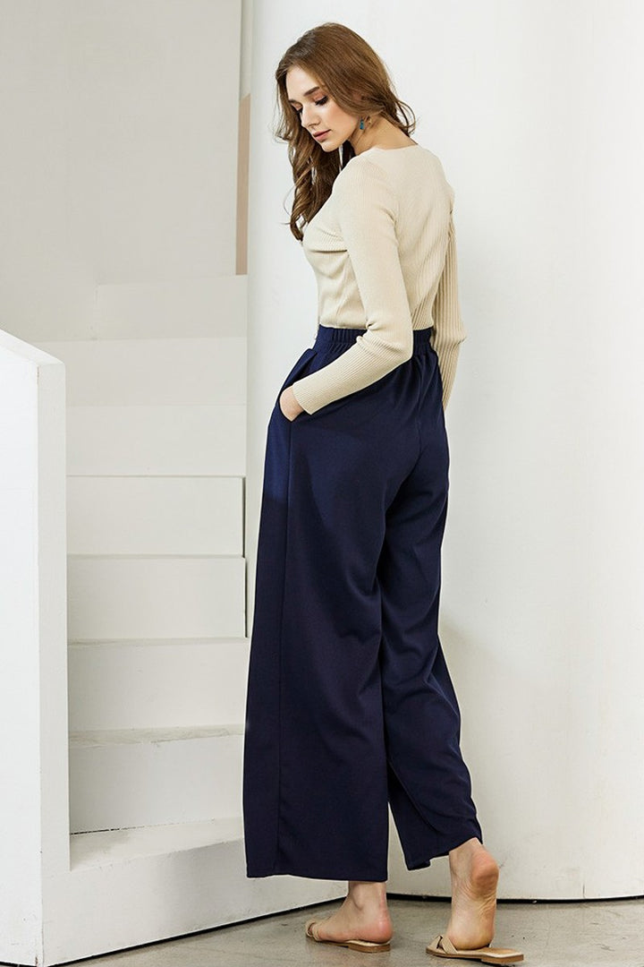 Cognac Plus Stretch Crepe High Waist Tuck Wide Leg Pants