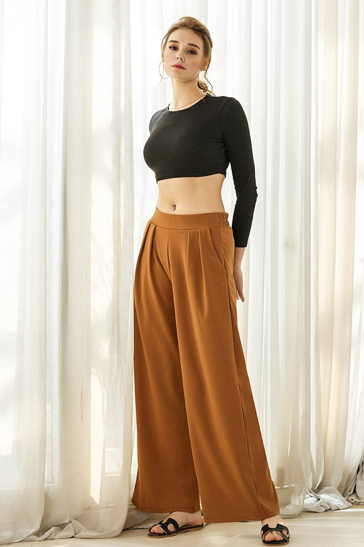 D.K Olive Plus Stretch Crepe High Waist Tuck Wide Leg Pants