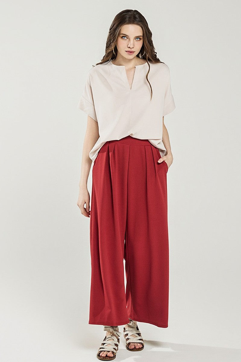 Black Plus Stretch Crepe High Waist Tuck Wide Leg Pants