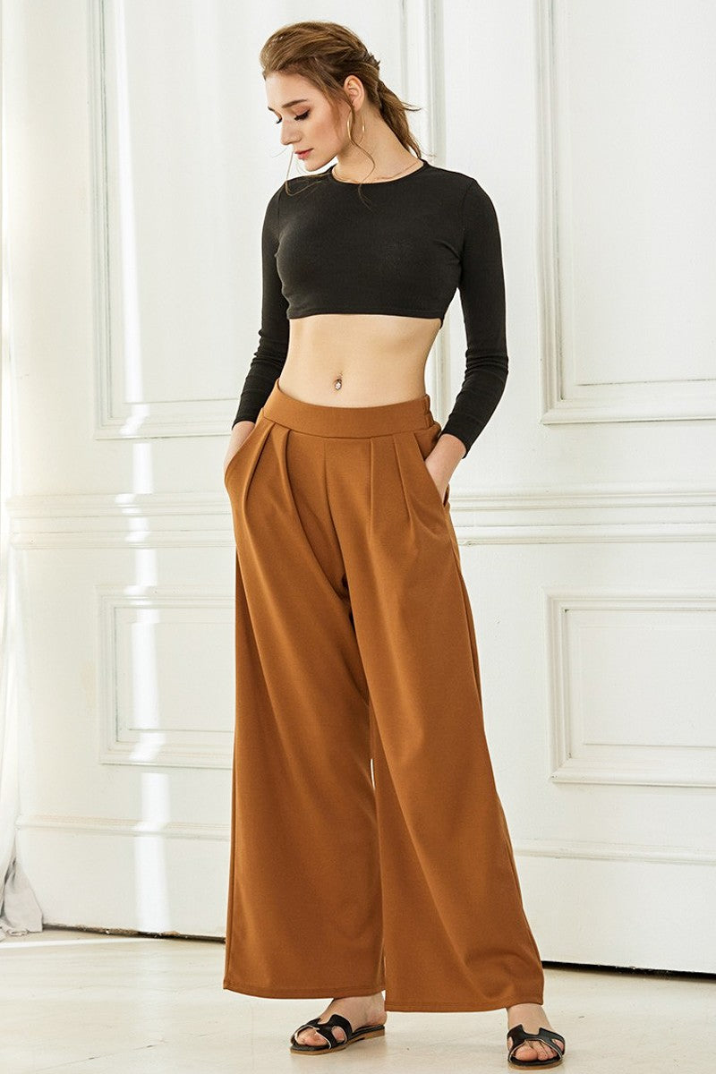 D.K Olive Plus Stretch Crepe High Waist Tuck Wide Leg Pants
