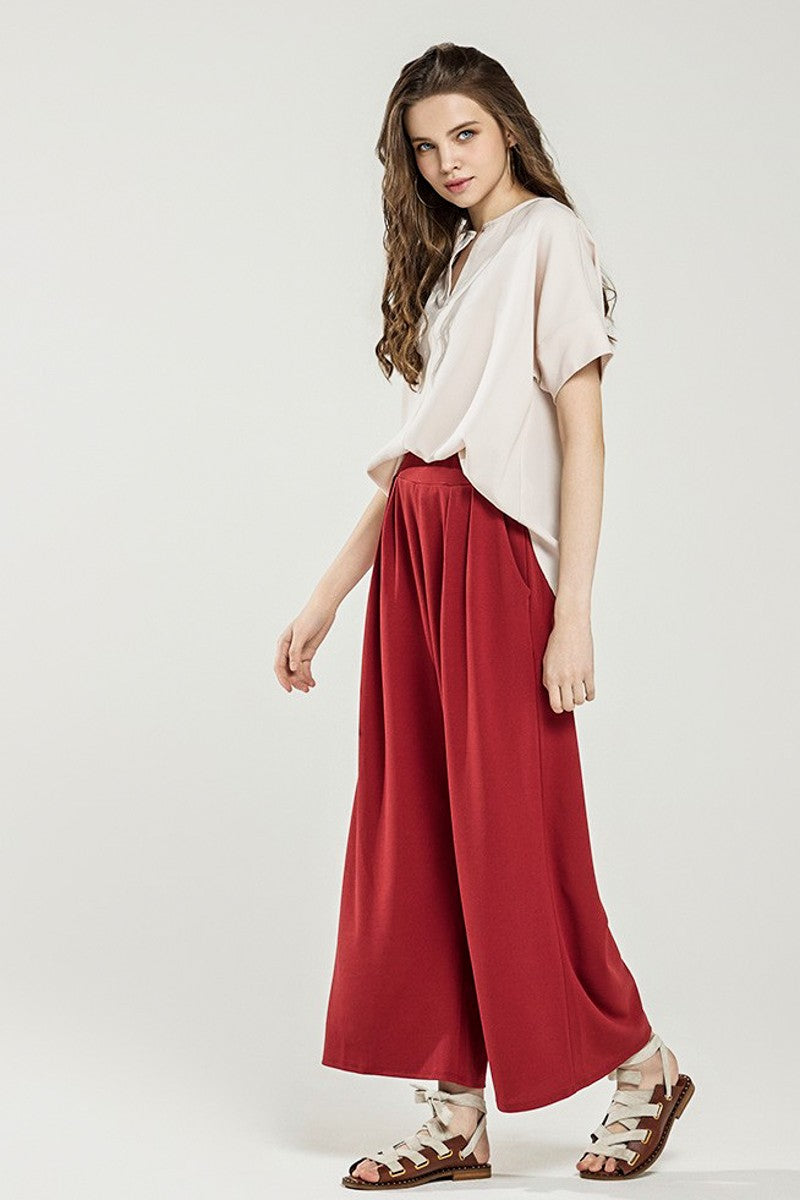 Black Plus Stretch Crepe High Waist Tuck Wide Leg Pants