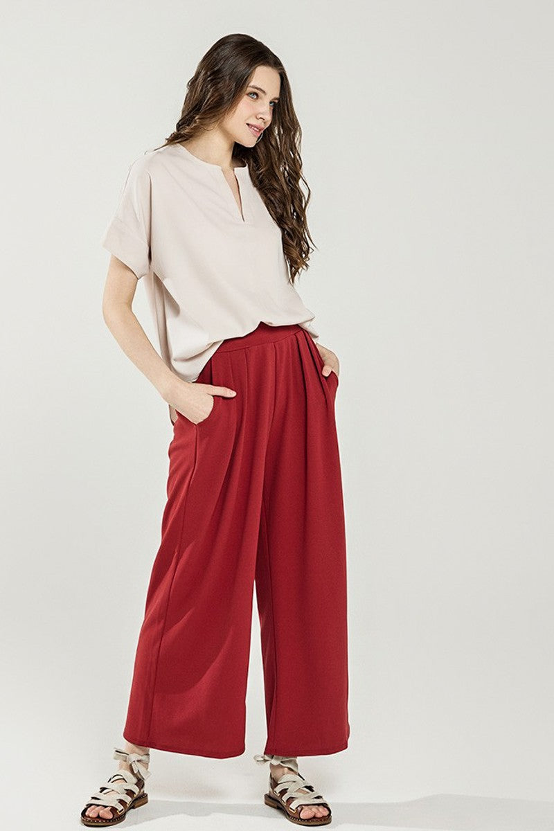 Black Plus Stretch Crepe High Waist Tuck Wide Leg Pants