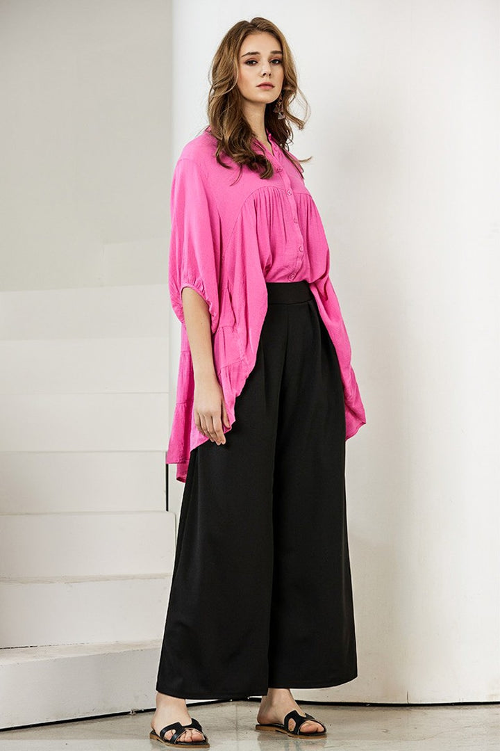 D.K Cinnamon Plus Stretch Crepe High Waist Tuck Wide Leg Pants