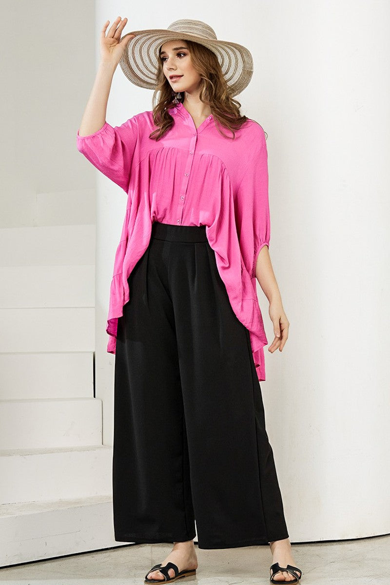 D.K Cinnamon Plus Stretch Crepe High Waist Tuck Wide Leg Pants