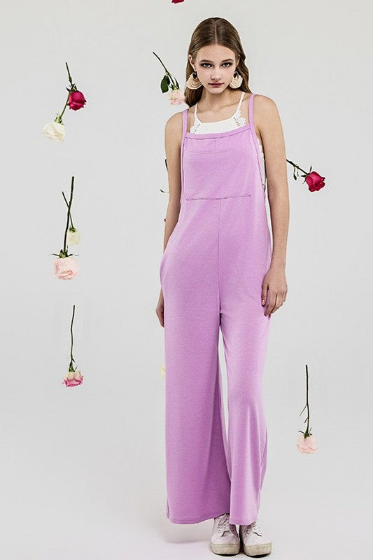 Black Boho Terry Wide Leg Jumpsuits With Pocket 1