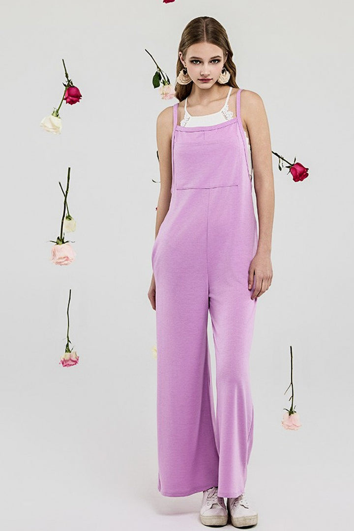 Burgundy Boho Terry Wide Leg Jumpsuits With Pocket