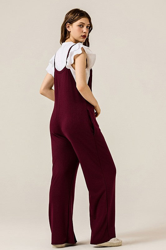 Marsala Boho Terry Wide Leg Jumpsuits With Pocket 1