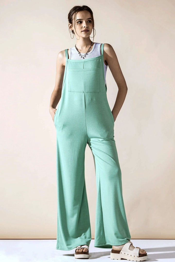 Marsala Boho Terry Wide Leg Jumpsuits With Pocket