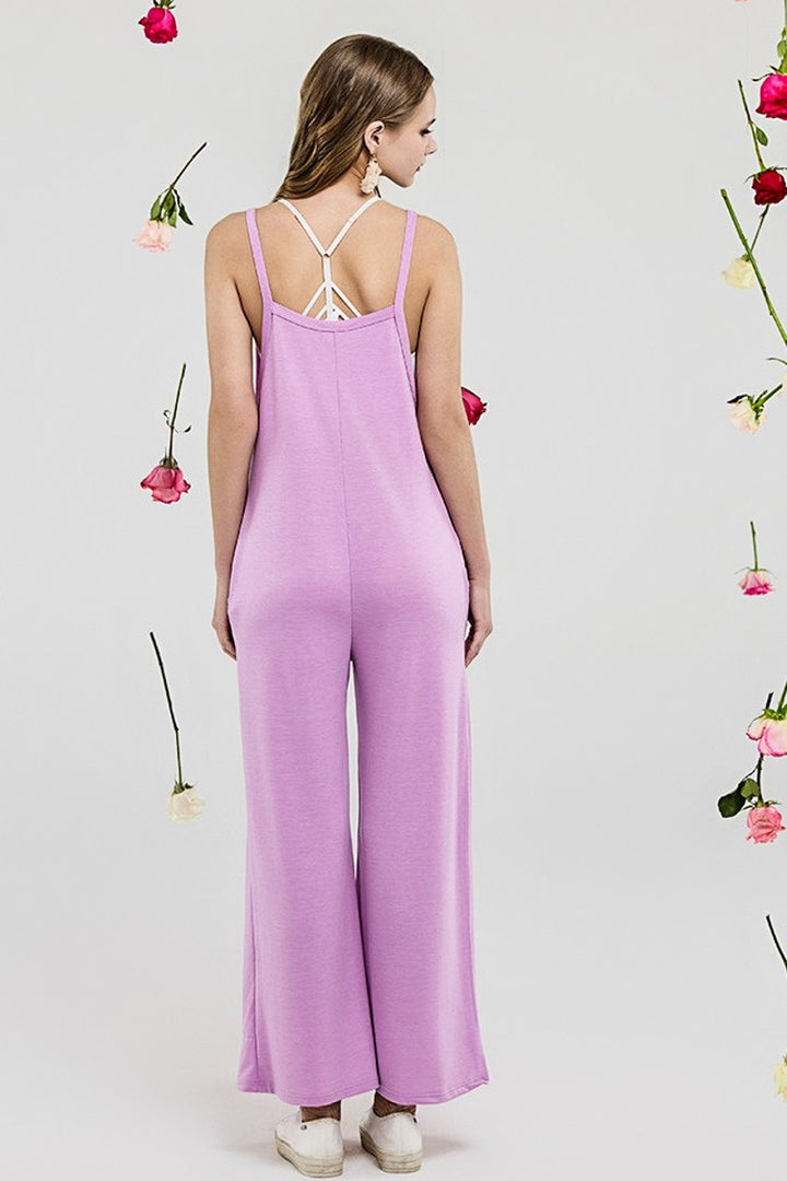 Burgundy Boho Terry Wide Leg Jumpsuits With Pocket