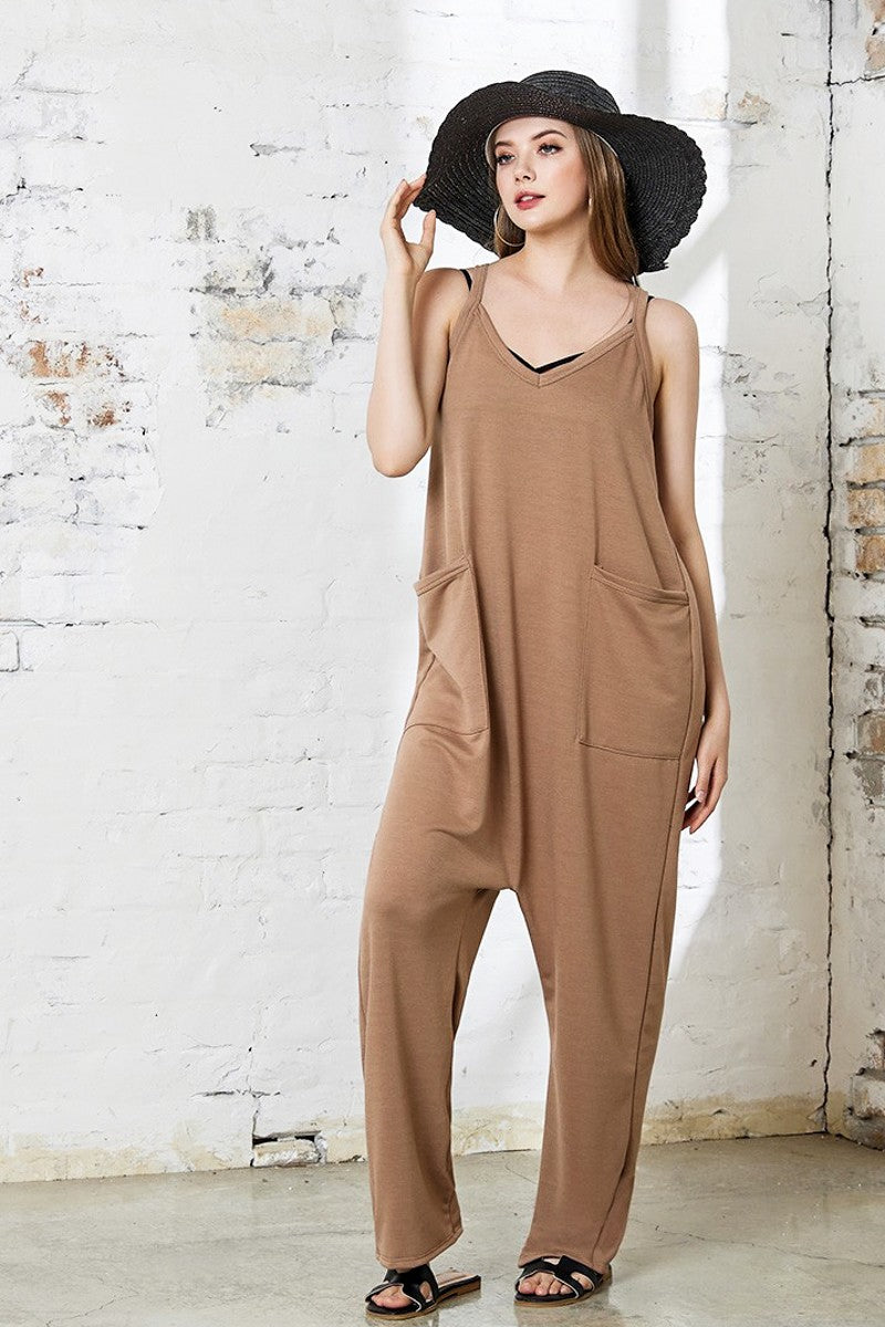 H.Grey Plus Drop Crotch Tank Style Harem Jumpsuit