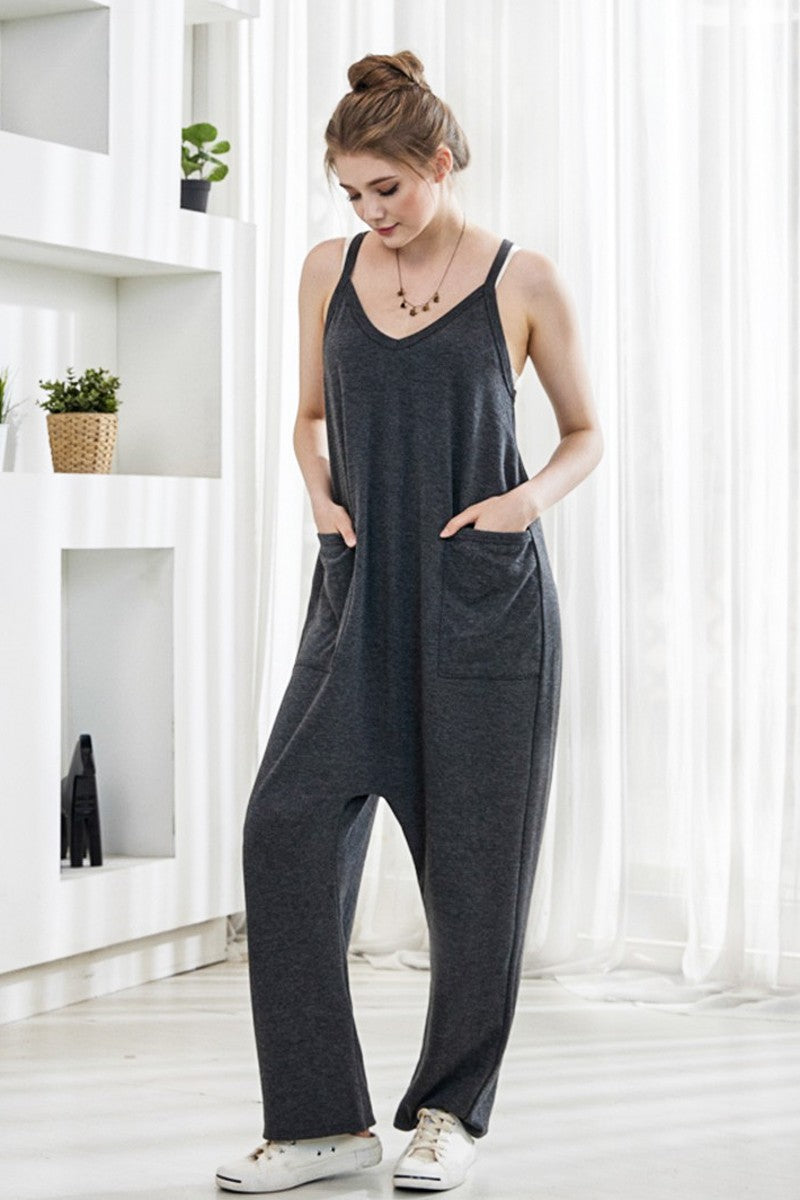 H.Taupe Plus Drop Crotch Tank Style Harem Jumpsuit