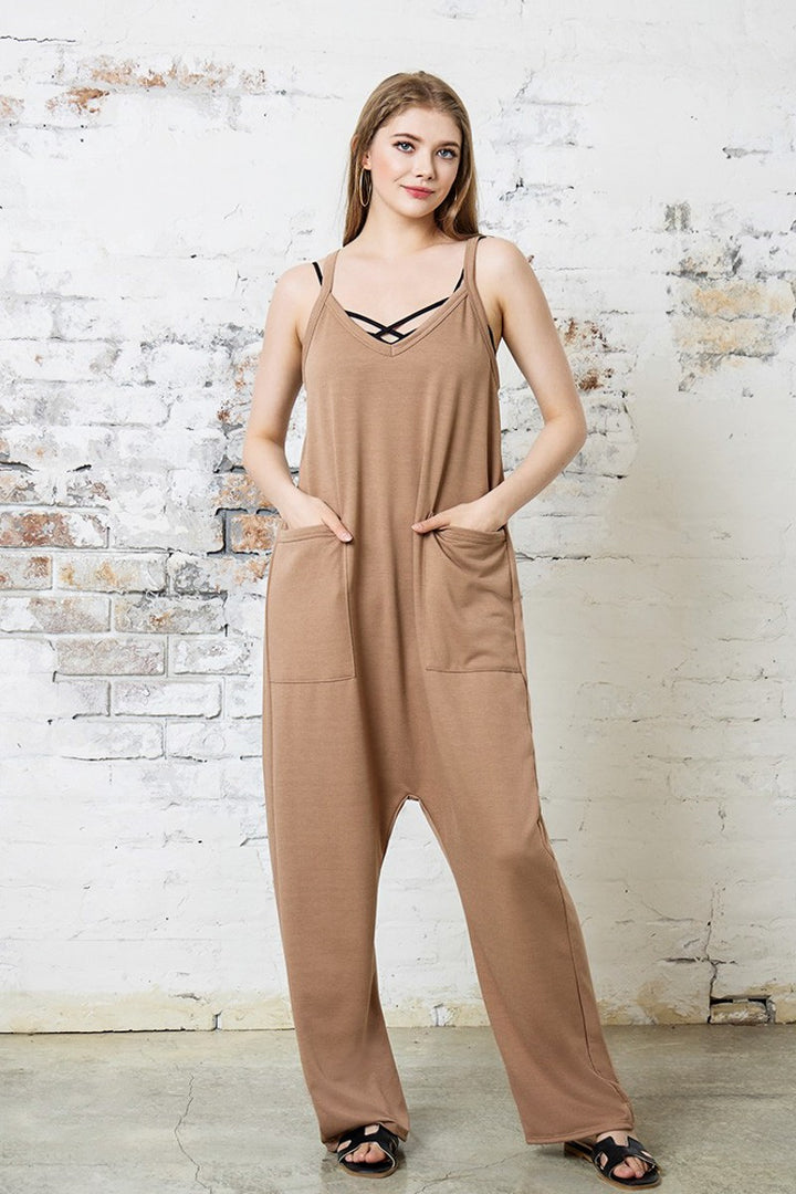 H.Grey Plus Drop Crotch Tank Style Harem Jumpsuit