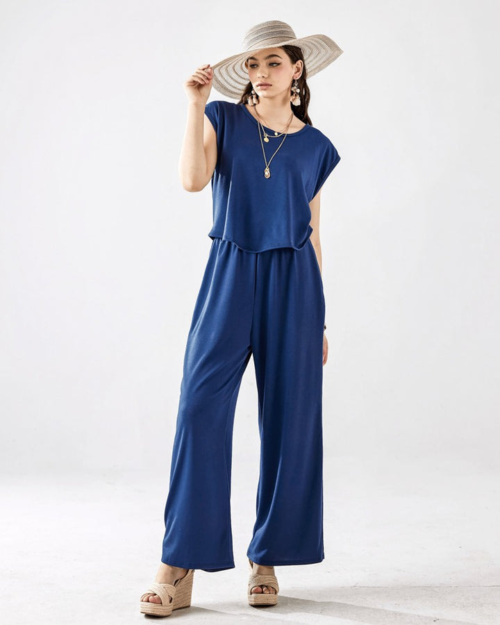 Navy Plus Open Front Wide Leg Jumpsuit