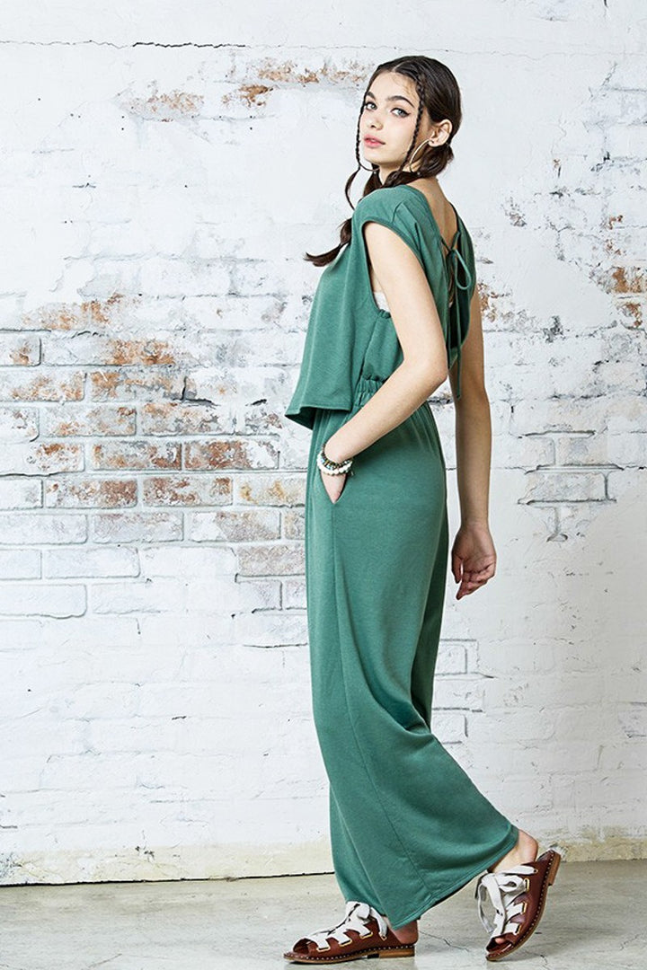 Wine Plus Open Front Wide Leg Jumpsuit