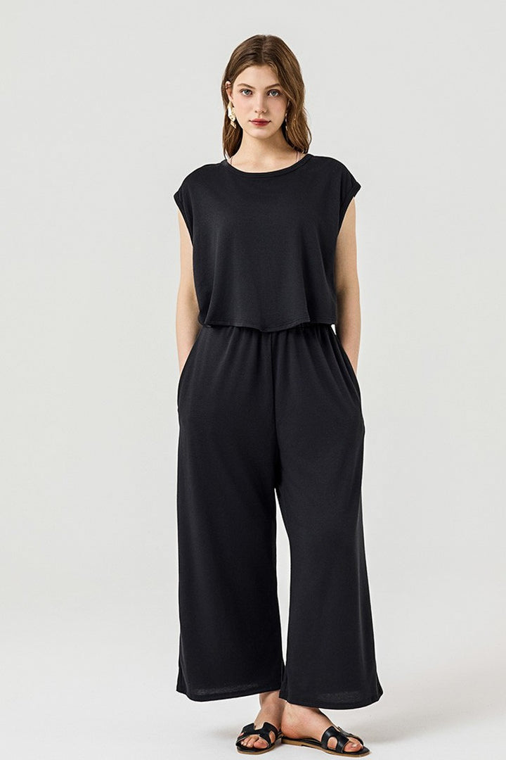 Wine Open Front Wide Leg Jumpsuit