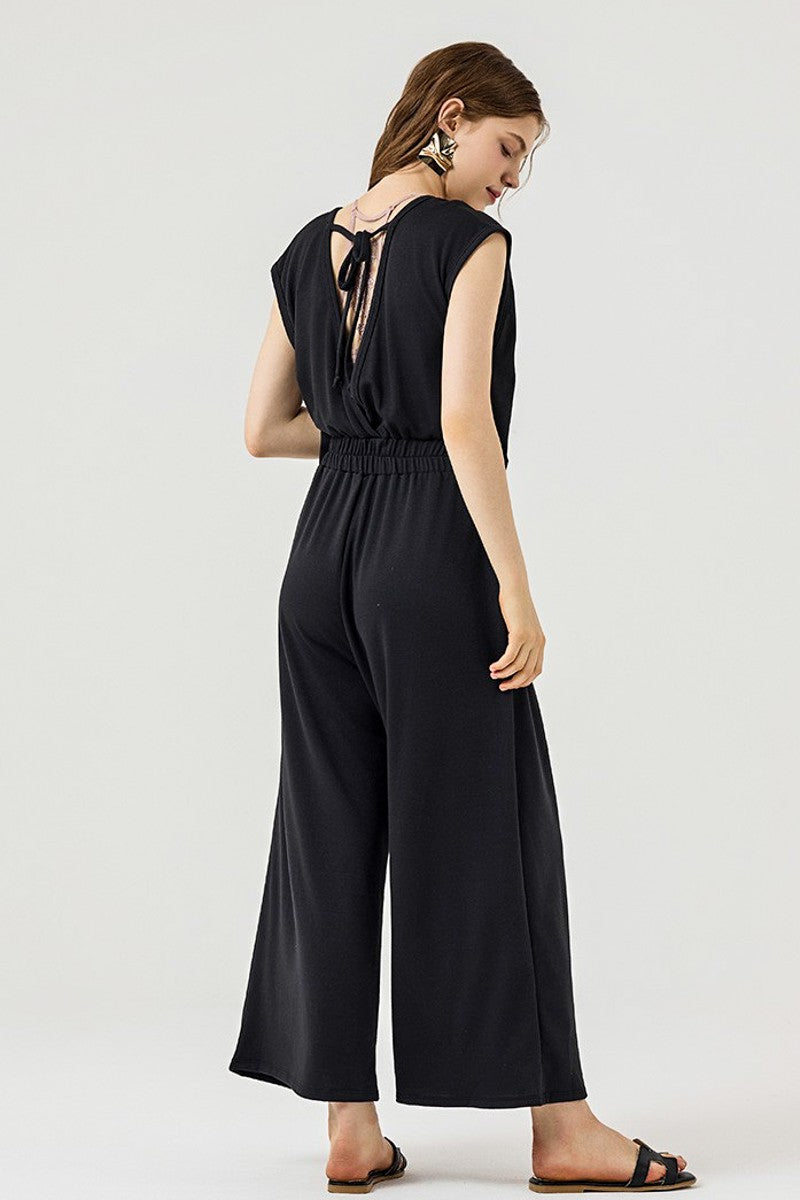 Wine Open Front Wide Leg Jumpsuit