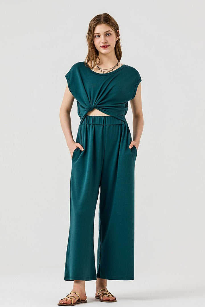 2T Charcoal Open Front Wide Leg Jumpsuit