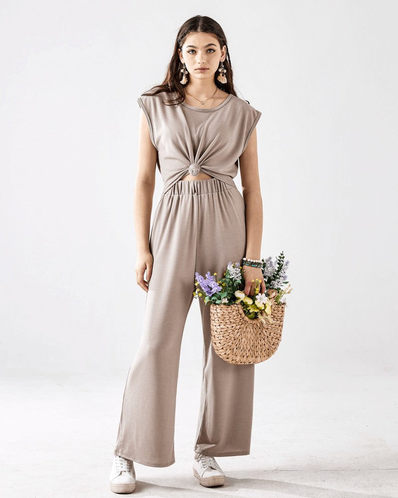 Navy Open Front Wide Leg Jumpsuit