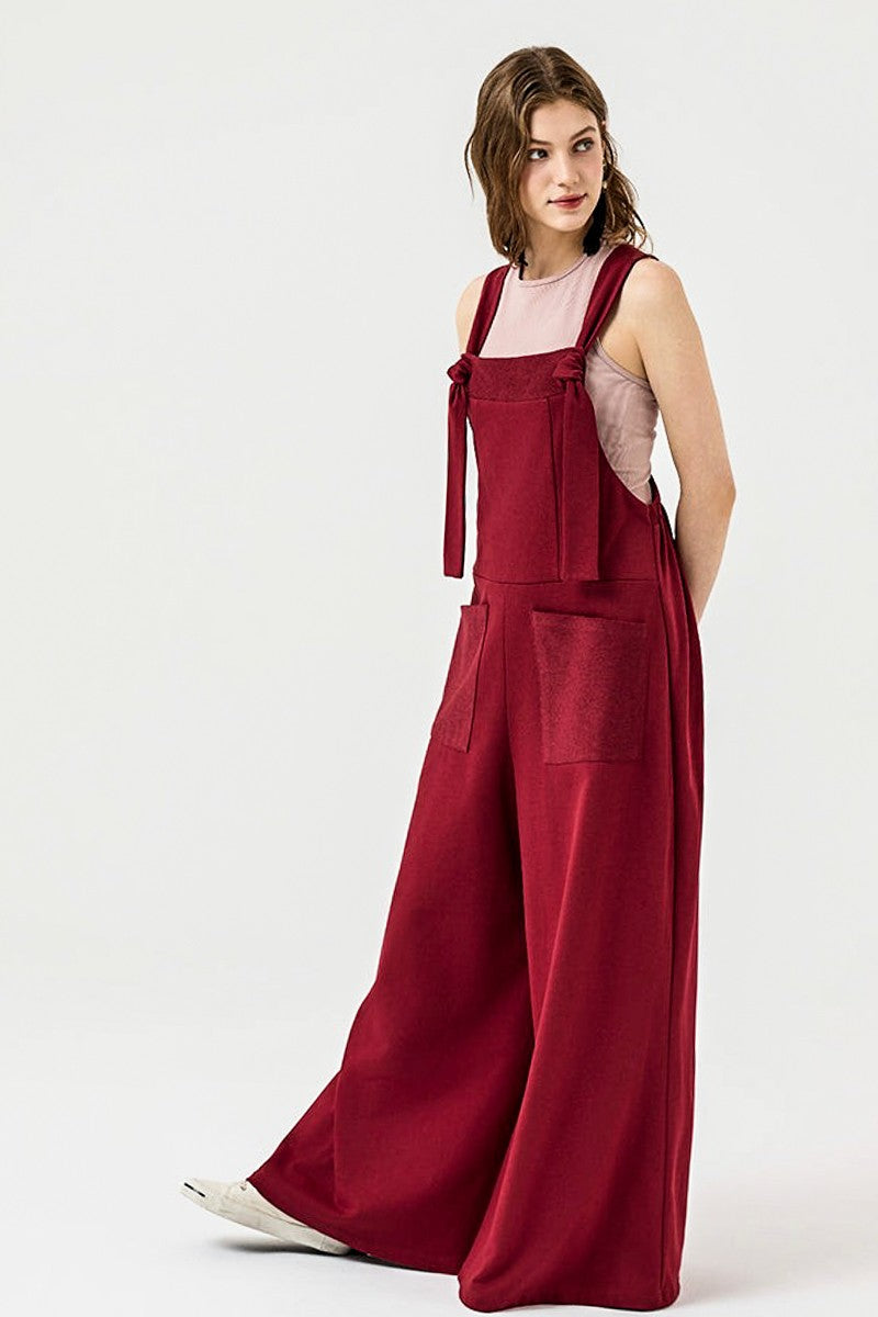 Burgundy Plus Adjustable Straps Front Pocket Jumpsuit