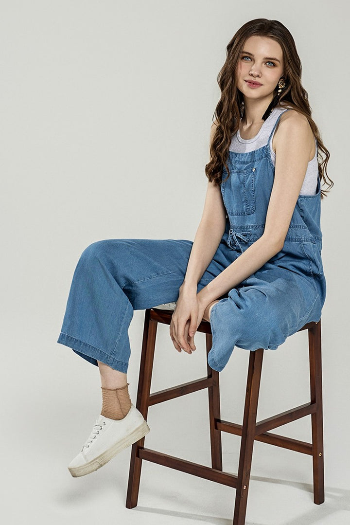 Denim Blue Plus Pocket Adjustable Straps Overall Jumpsuit